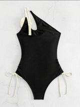 SHEIN Swim Summer Beach Women Color Block One Shoulder  One Piece