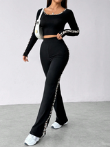 SHEIN Unity Women's Leopard Print Patchwork Long Sleeve Slim Fit Jumpsuit Fall Cloth For Women
