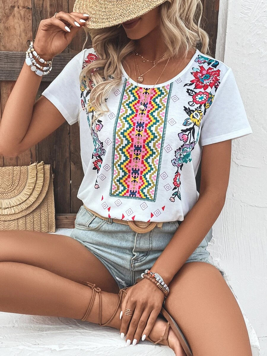 SHEIN VCAY Floral Print Tee