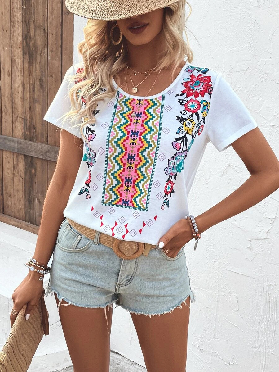 SHEIN VCAY Floral Print Tee