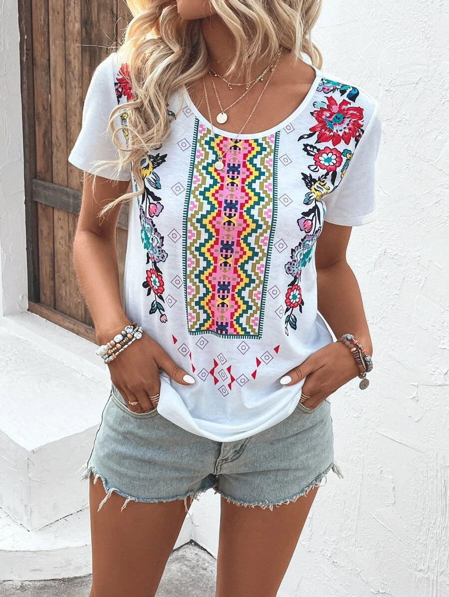 SHEIN VCAY Floral Print Tee