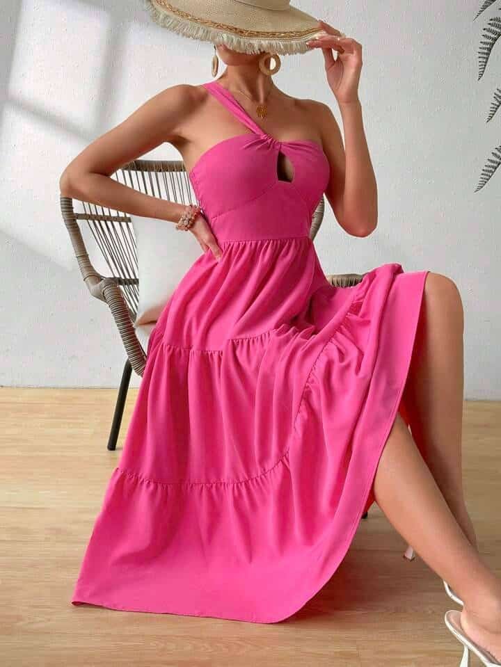 SHEIN VCAY One Shoulder Tiered Ruffle Dress