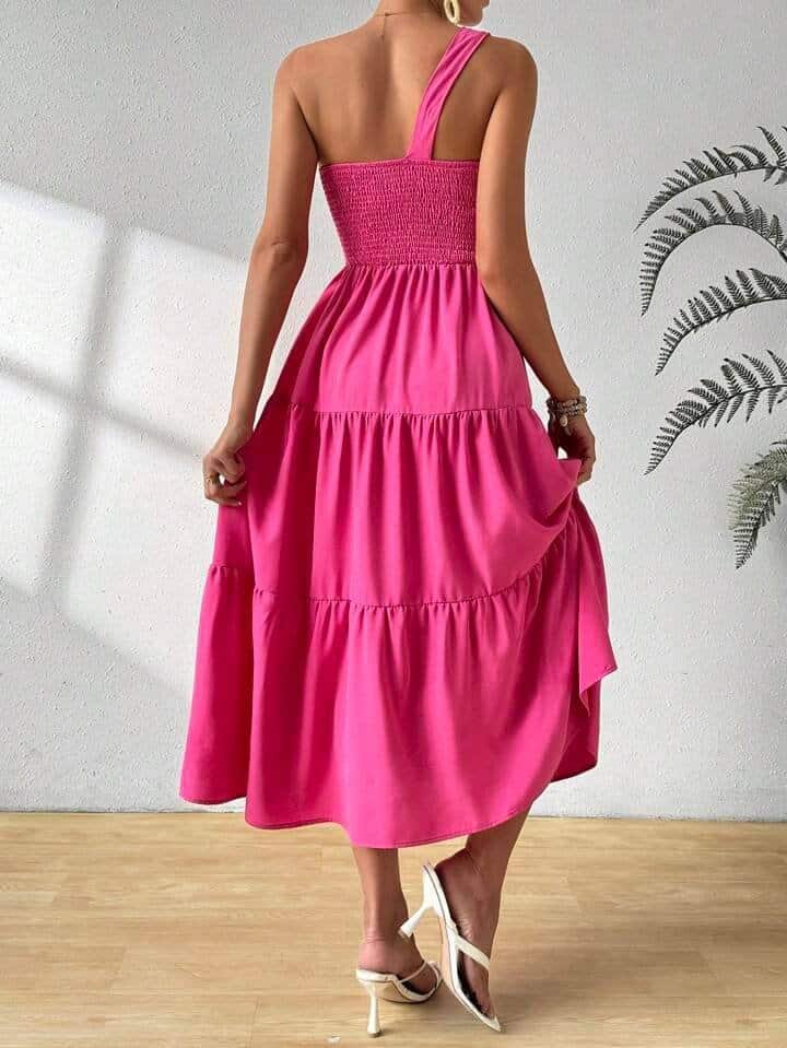SHEIN VCAY One Shoulder Tiered Ruffle Dress