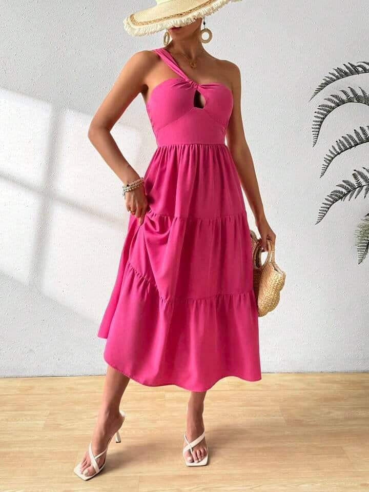SHEIN VCAY One Shoulder Tiered Ruffle Dress