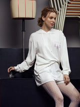 SHEIN X ELEFERSAN Letter Graphic Press Button Hoodie