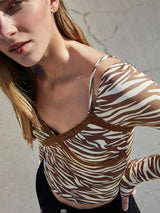 SHEIN Zebra Stripe Lace Trim Rib Knit Crop Top