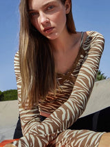 SHEIN Zebra Stripe Lace Trim Rib Knit Crop Top