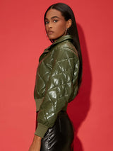 SHEIN Zip Up PU Leather Quilted Coat