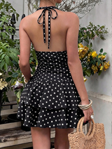 Sunnyshic Women's Black And White Polka Dot Summer 1960s Vintage Mini Dress