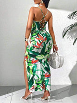 Slim Sexy Cross Backless High Slit Leakage Long Legs Tropical