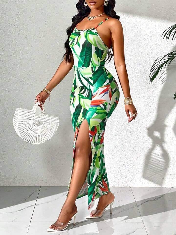 Slim Sexy Cross Backless High Slit Leakage Long Legs Tropical