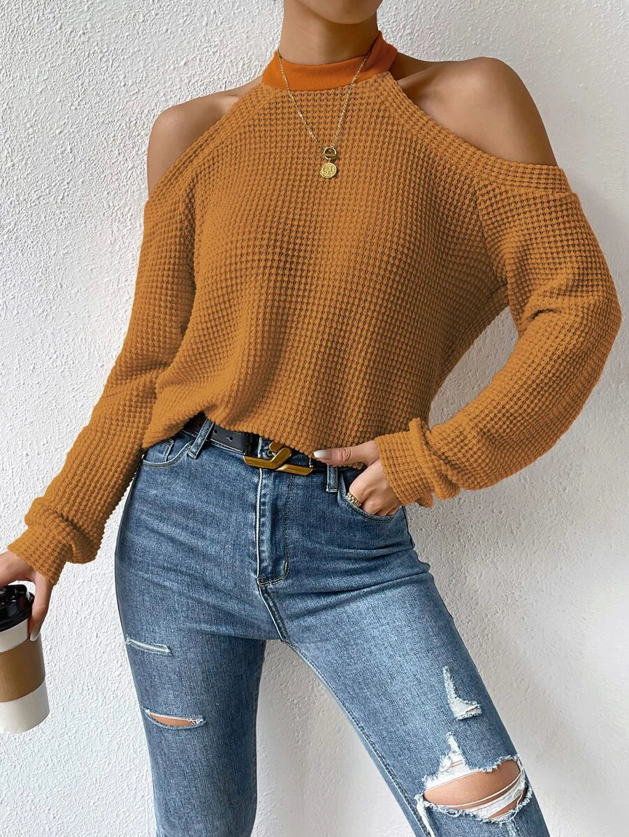 Solid Cold Shoulder Sweatshirt