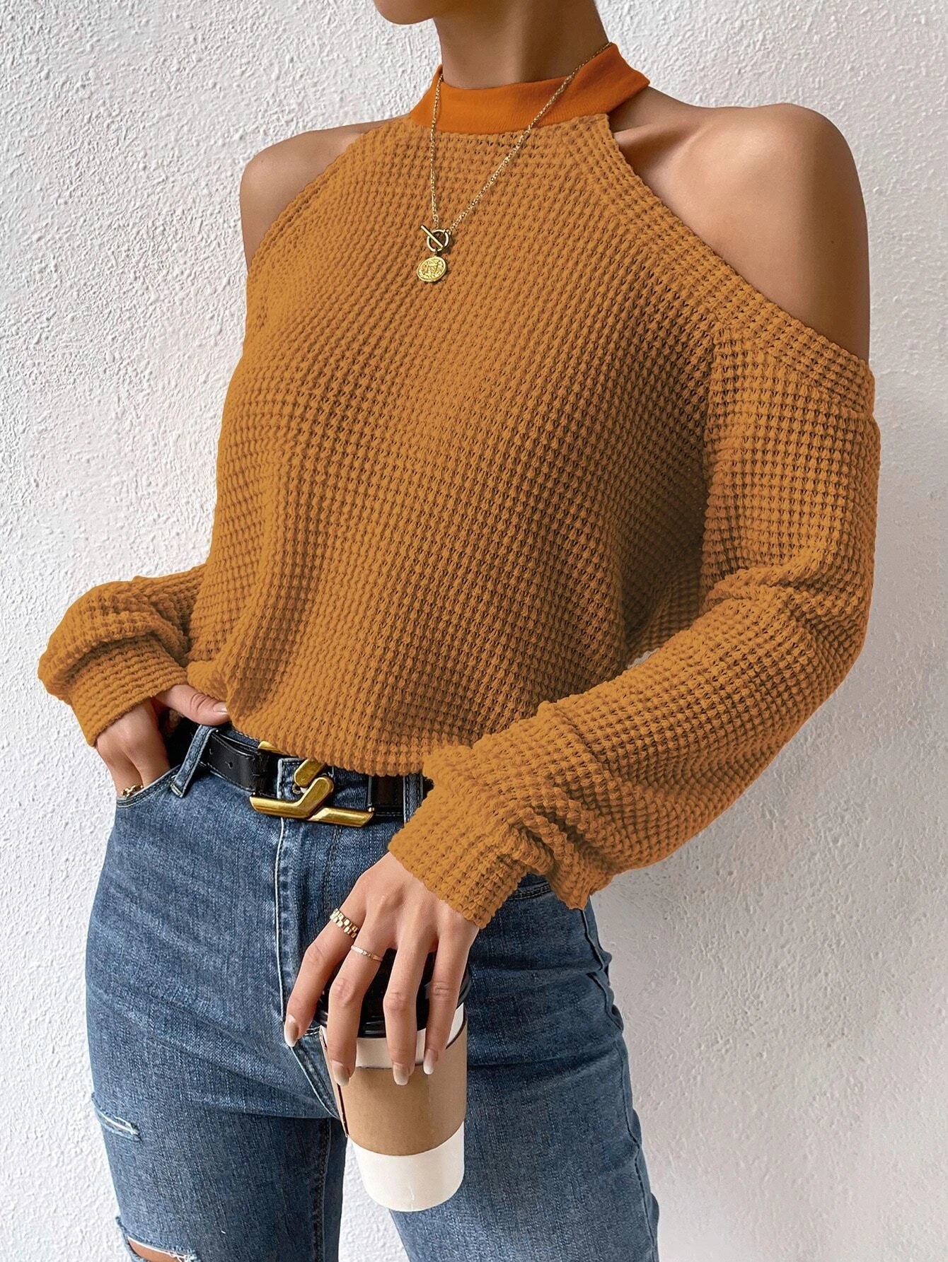 Solid Cold Shoulder Sweatshirt