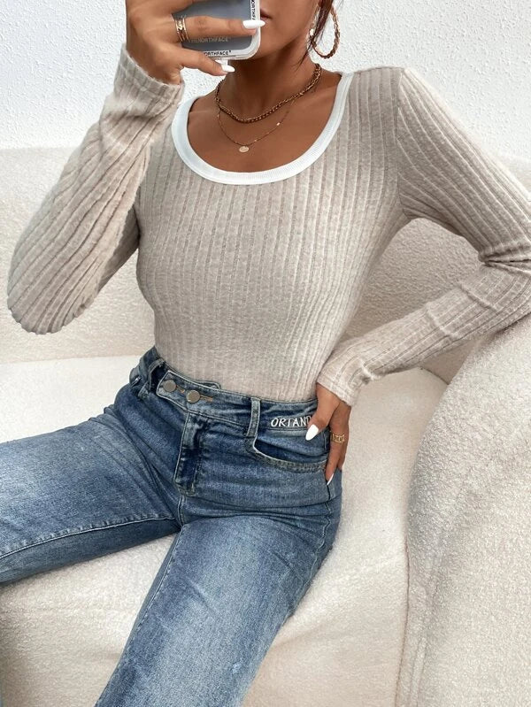 Solid Ribbed Knit Tee