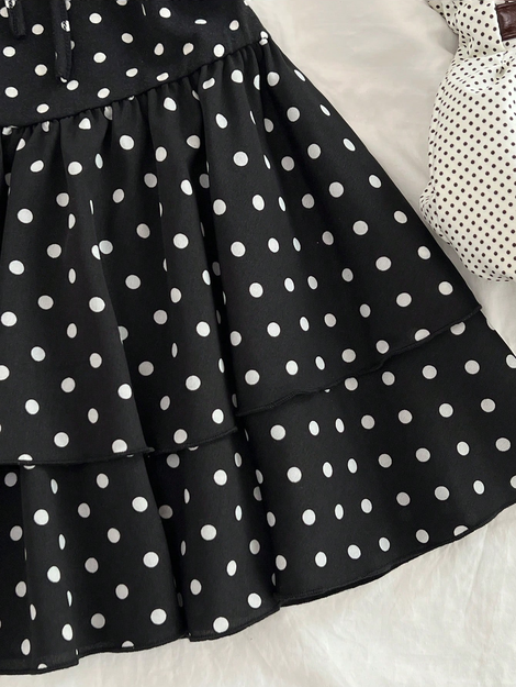 Sunnyshic Women's Black And White Polka Dot Summer 1960s Vintage Mini Dress