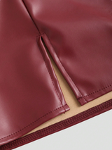 Sweetra Women's Burgundy Faux Leather Mini Skirt With Side Slits