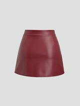 Sweetra Women's Burgundy Faux Leather Mini Skirt With Side Slits