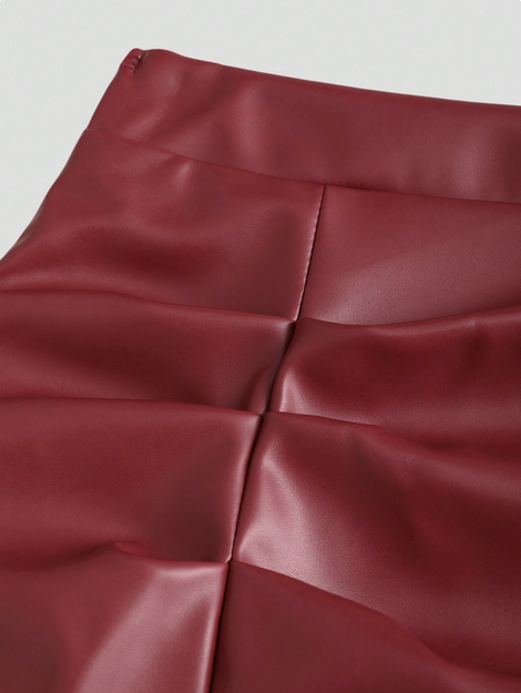 Sweetra Women's Burgundy Faux Leather Mini Skirt With Side Slits