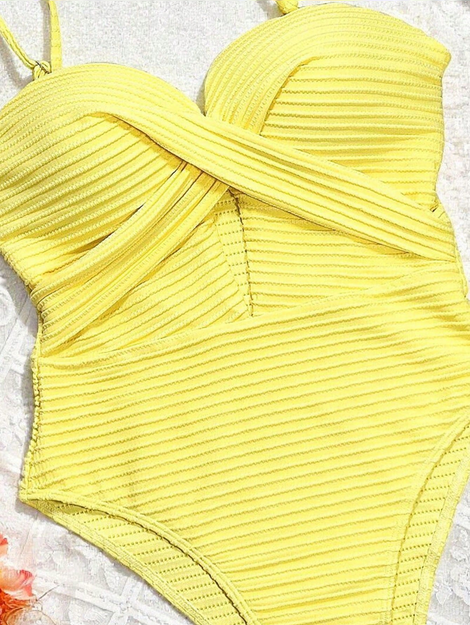 Swim SXY 1pc Women's Solid Color Criss-Cross Design One-Piece Swimsuit, Push Up, Wireless
