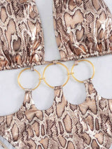 Swim SXY New European &amp; American Women Snake Skin Pattern Special Material Ring Shoulder Strap Sexy One-Piece Swimsuit