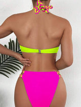Swim Vcay Women's Summer Beach Color-Block Halter Strap Sexy Bikini Set, Printed (Random)