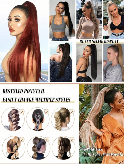 Synthetic Clip In Ponytail Hair Extension 22 Inch 140g Straight Dark Browm Claw