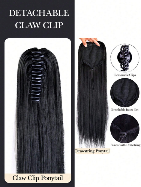 Synthetic Clip In Ponytail Hair Extension 22 Inch 140g Straight Dark Browm Claw