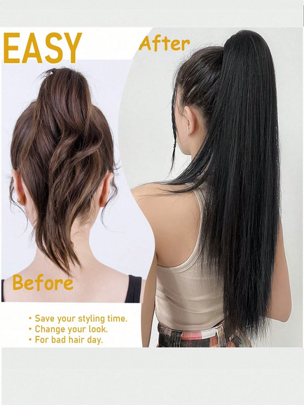 Synthetic Clip In Ponytail Hair Extension 22 Inch 140g Straight Dark Browm Claw On Ponytail Clip In Hair