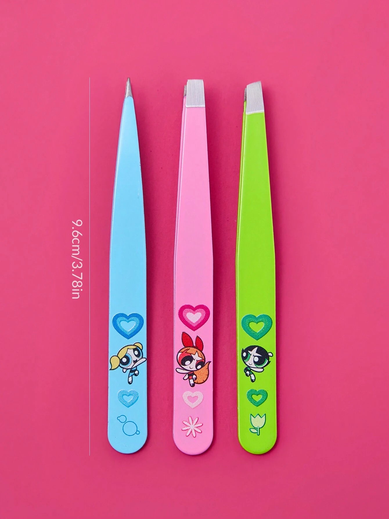 THE POWERPUFF GIRLS X SHEIN 3pcs Heart Patterned Colorful Eyebrow Tweezer Set
