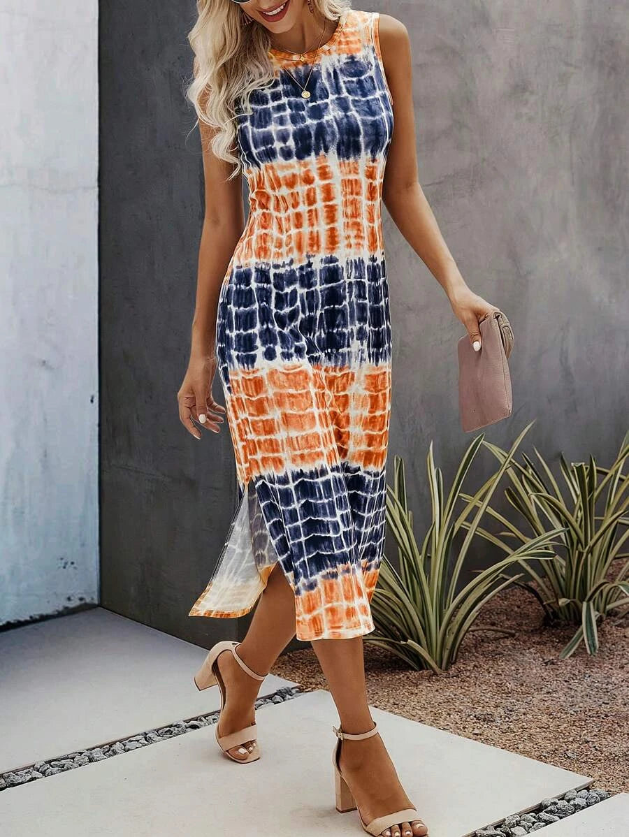 Tie Dye Split Thigh Tank Dress