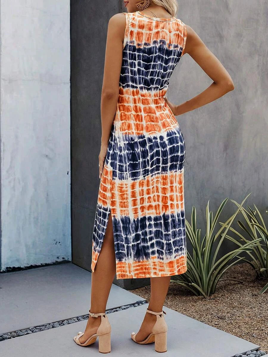 Tie Dye Split Thigh Tank Dress