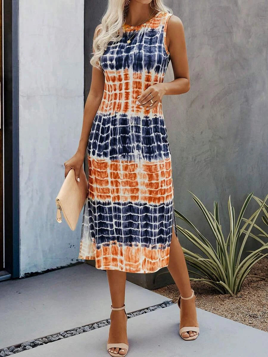 Tie Dye Split Thigh Tank Dress
