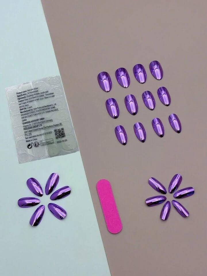 Transform Your Nails with 24pcs Short Almond Purple