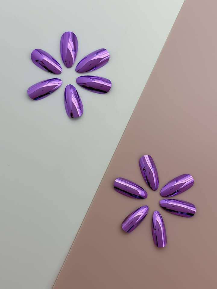 Transform Your Nails with 24pcs Short Almond Purple