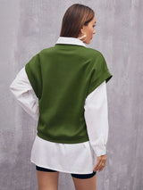 V Neck Solid Sweatshirt Without Blouse