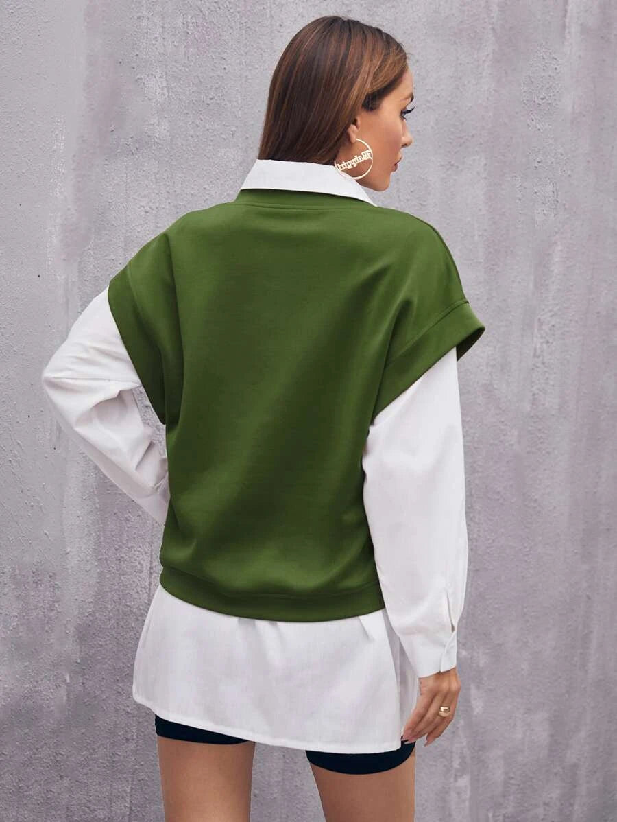 V Neck Solid Sweatshirt Without Blouse