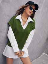 V Neck Solid Sweatshirt Without Blouse