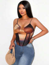 Women Spring/Summer New Sexy Sleeveless V-Neck Halting Halo Printed Vest