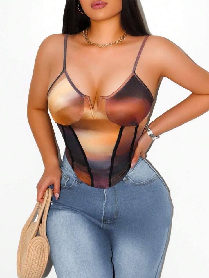 Women Spring/Summer New Sexy Sleeveless V-Neck Halting Halo Printed Vest