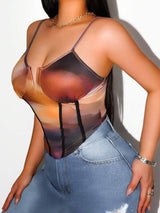 Women Spring/Summer New Sexy Sleeveless V-Neck Halting Halo Printed Vest