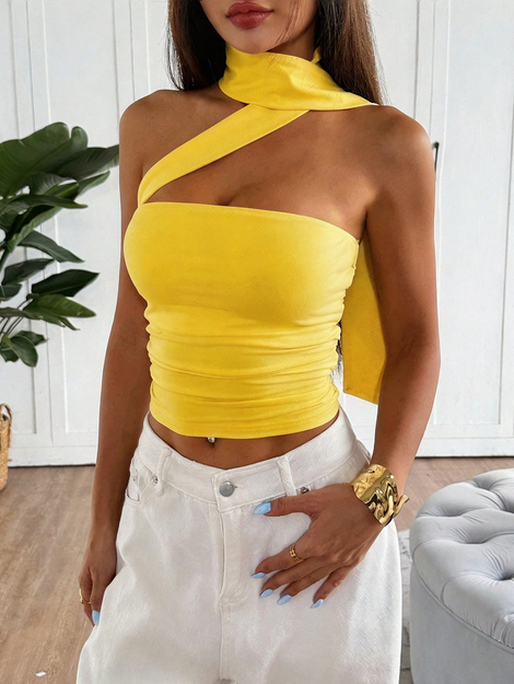 Women Summer Knit Tube Top,Women Adjustable Strapless,Women Mustard Yellow Blouse
