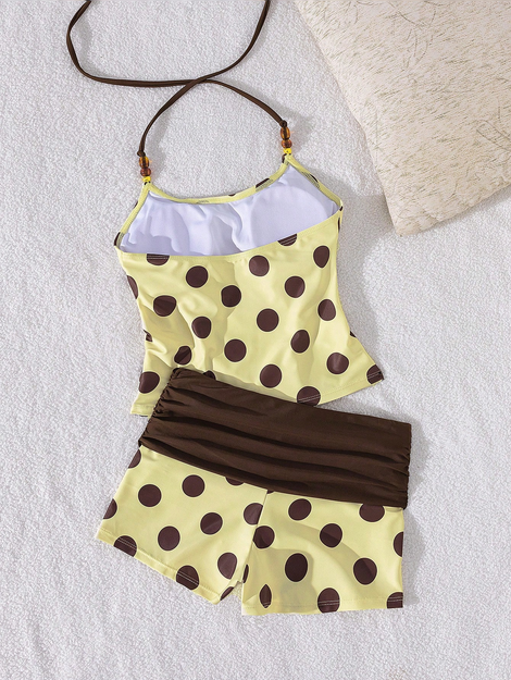 Women's Polka Dot Print Tankini Swimwear Set