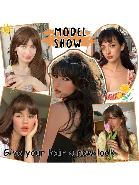 Women's Synthetic Air Bangs Hair Piece Fake Bangs  Black Hair Colo Brown Bangs Clip-In Hair Extensions