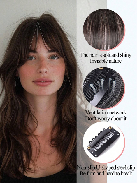 Women's Synthetic Air Bangs Hair Piece Fake Bangs  Black Hair Colo Brown Bangs Clip-In Hair Extensions