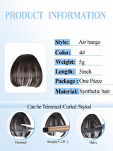 Women's Synthetic Air Bangs Hair Piece Fake Bangs  Black Hair Colo Brown Bangs Clip-In Hair Extensions