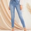 Paperbag Waist Bleach Wash Skinny Jeans