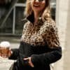 Quarter Zip Two Tone Leopard Teddy Sweatshirt