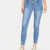 Lace Up Raw Hem Ripped Skinny Jeans