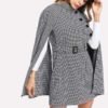 Self Belted Houndstooth Cape Coat