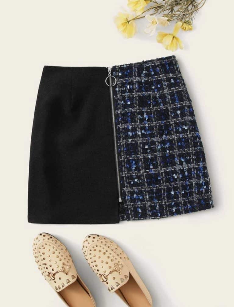 Zip Up Contrast Tweed Mini Skirt